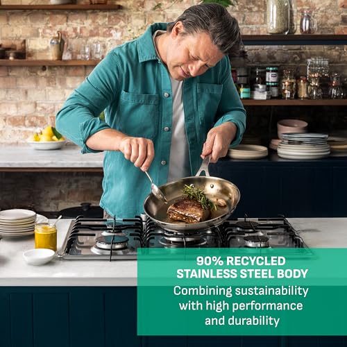 Jamie Oliver by Tefal Cook Smart Frying Pan 28cm, Uncoated Stainless Steel, Riveted Handle, Induction Safe, Thermo-Fusion Base, 90% Recycled Steel E3110655