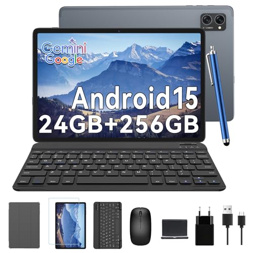 TABWEE Android 15 Tablette avec Clavier -24 Go+ 256 Go(2To TF), Octo-Core,Tablette 10 Pouces, 5000 mAh, 8MP+5MP, Gemini AI, Widevine L1, 5G WiFi, GPS, Face ID (Garantie de 2 Ans)