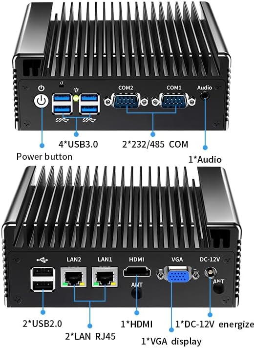 Fanless Mini PC Industrial Dual Core 4600U, 2xCOM RS232, 2xGigabit LAN, 4×USB 3.0,GPIO,2xDisplays HD VGA Small Desktop PC Computer for Industrial Business Office Auto Power On,NO RAM NO SSD(M.2 NVMe)