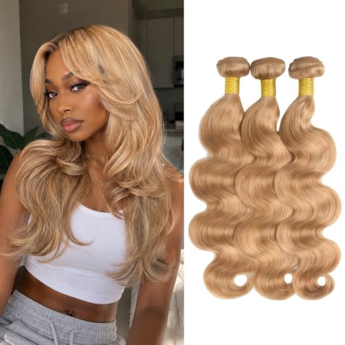 KODRHAR Honey Blonde Human Hair Bundles 26 28 30 Inch 12A Body Wave Bundles Human Hair Brazilian Virgin Hair 3 Bundles Double Weft Hair Extensions for Women 27 Color