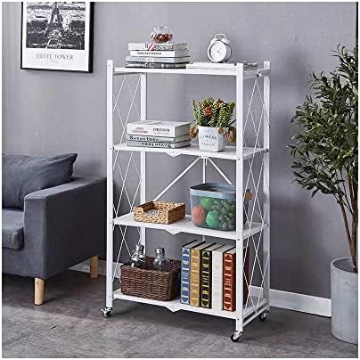 tonchean 4 Tier Shelving Unit Foldable Storage Metal Rack Space Saving Shelf Cart Heavy Duty Shelving Unit with 4 Rolling Casters for Kitchen Garage Pantry Living Room Closet 27.5 * 13.3 * 50 inch
