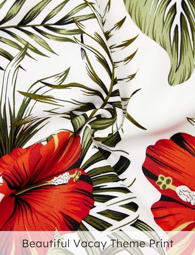 Image of PATPAT Family Matching Beach Outfits Mommy and Me Hawaiian Dress Boho Tropical Palm Leaf Print Floral Halter Maxi Sundresses Red Flower Vacation Cocktail Hawaiian Dresses for Toddler Girl 3t 4t