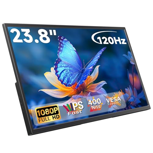 Image of 23.8 Inch Portable Monitor for Laptop, 120Hz FHD 1080P IPS External Monitor, 400 Nits HDR Large Second Screen with USB-C HDMI, VESA Compatible Travel Monitor for MacBook PC Phone PS5 Xbox Switch