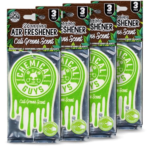 Image of Chemical Guys Hanging Car Air Freshener 12-Pack, Cali Greens Premium Fresh Floral & Refreshing Green Fragrance, Rearview Mirror Paper Fresheners for Cars, Trucks, SUVs, RVs & Boats