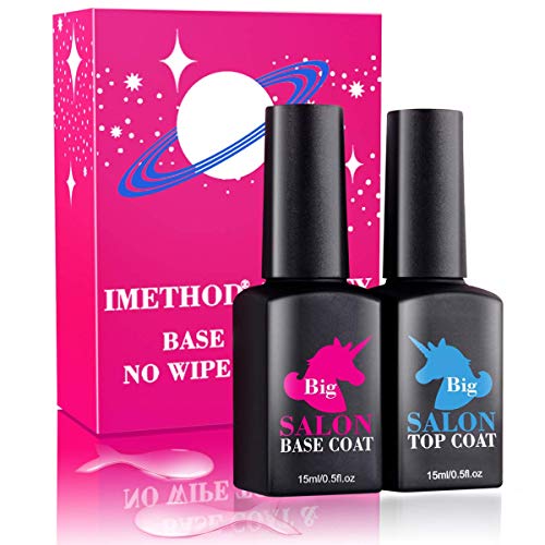 Gel Polish Top and Base Coat - iMethod No Wipe Top Coat and Base Coat Set, for UV LED Gel Nail Polish, Long Lasting and Shine Finish, 2 Packs