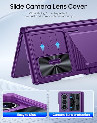 Image of for Samsung Galaxy Z Fold 7 Case with Card Holder RFID Blocking, Built in Slide Lens Cover & Hinge Protection & Screen Protector, Shockproof Wallet Case for Z Fold 7 (Purple)