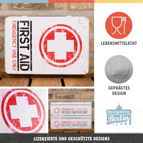 Nostalgic-Art Retro Vorratsdose Flach, 2,5 l, First Aid Kit – Geschenk-Idee für Dein Zuhause, Blech-Dose mit Deckel, Vintage Design