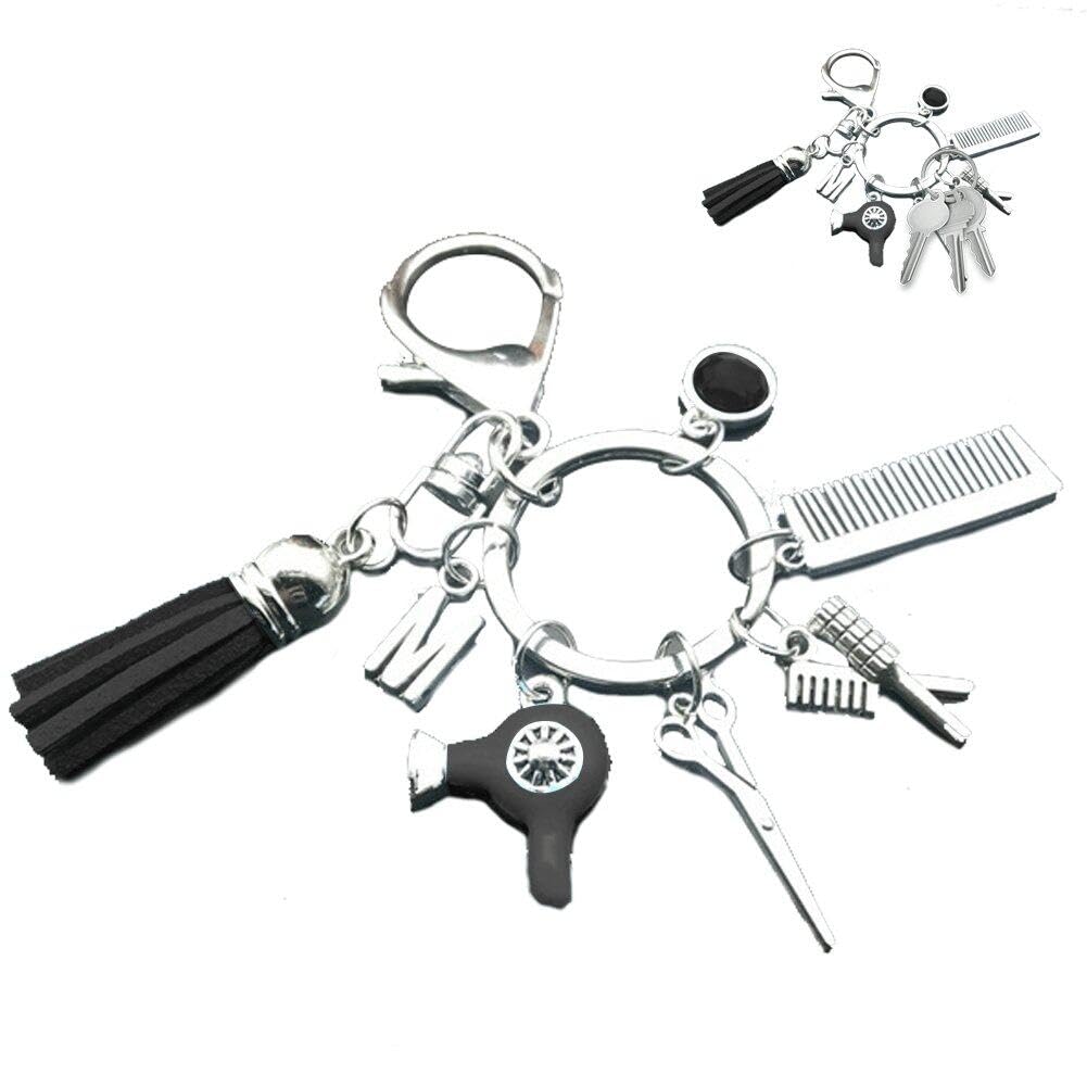 Sanfly Hairdresser Key Pendant Hair Dryer Combs Scissors Pendant Keychain Bag Hanging Ornament for Hairdresser Barber