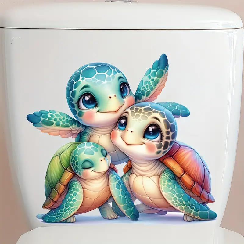 TOLOVIS Cute Turtle Toilet Cover Sticker Decals,Flower leaf bird Waterproof Toilet Lid Tank Seat Decals Cistern Self-Adhesive Bathroom Wall Sticker, TOLOVIS-001