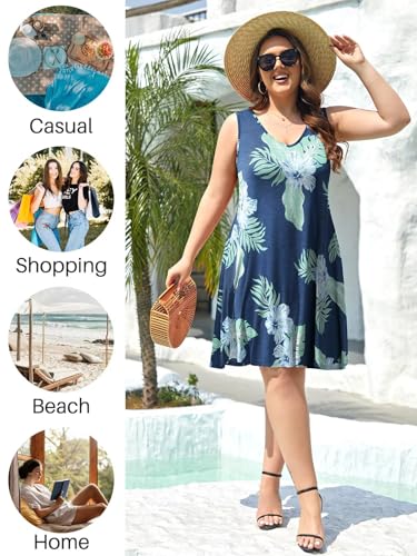 Image of BELAROI Women Casual Summer Beach Dresses Plus Size Sundress V Neck Pockets Swing Tank Dress Cover Ups