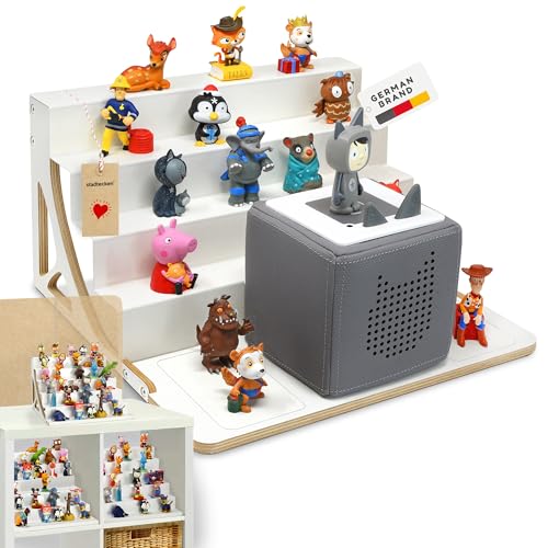 stadtecken Étagère magnétique pour figurines de boîte à musique, convient pour Kallax et plus encore, en option avec espace pour Toniebox, convient pour environ 50 figurines, blanche (BoxPlus)