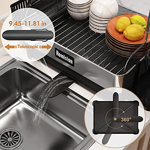 Romision Dish Rack And Drainboard Set, 304 Stainless Steel 2 Tier Large Dish Drying Rack With Swivel Spout, Dish Strainer For Kitchen Counter With Utensil Holder, Cup Rack, Water Tray #TOP2