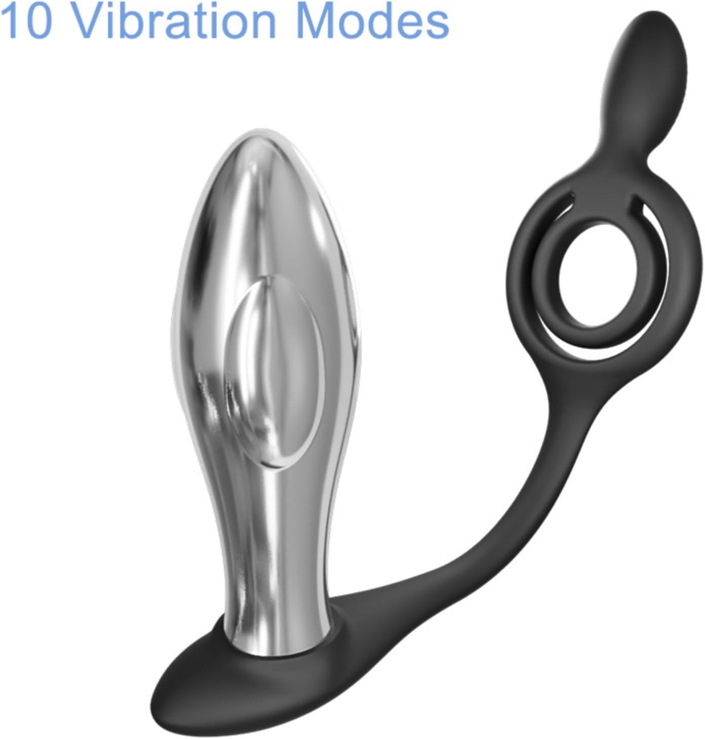 Anal Dildo Vibrator with Penis Ring, Vibrating Prostate Massager Men Toy, Silicone and Aluminum Alloy Adult Sex Toy with 10 Vibration Modes