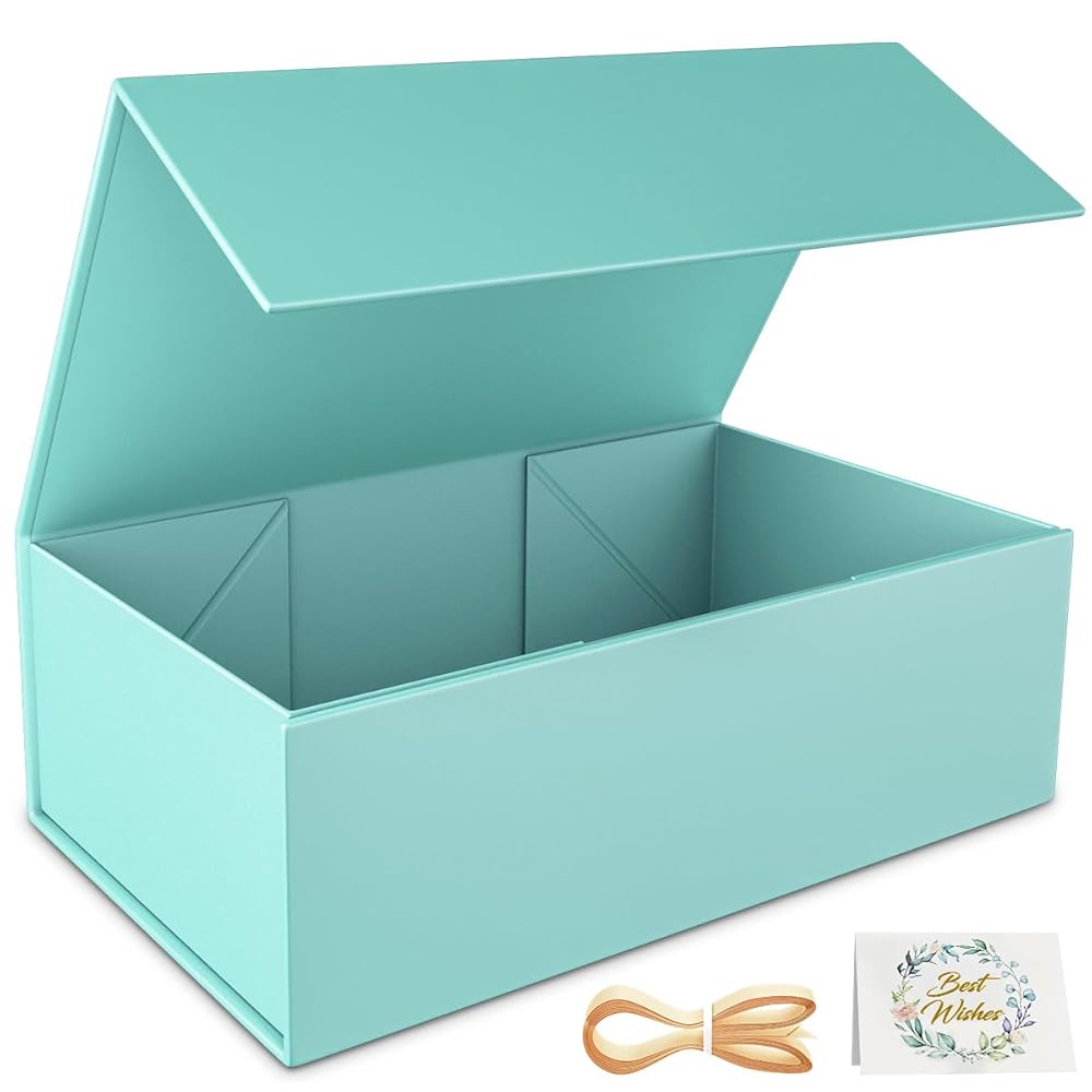 Turquoise Gift Box, 9.5x6x3\'\' Gift boxes with Lids Magnetic Closure Rectangle Collapsible for Bridesmaid Proposal Box, Wedding, Christmas, Birthday