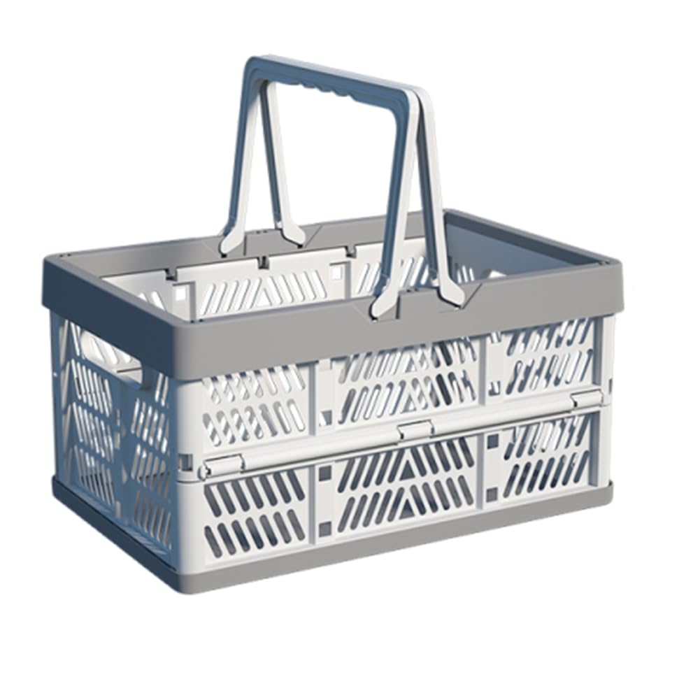 Plastic Collapsible Picnic Basket Stackable PP Crates for Home Kitchen (White L)