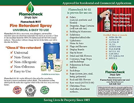 Flamecheck M-111 Fire Retardant Spray (Quart) Class A, Non-toxic and easy to use on fabric, wood, stage curtains and other absorbent surfaces.