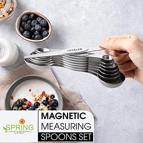 Image of Spring Chef Stainless Steel 8 Magnetic Measuring Spoons for Kitchen, White