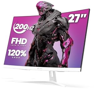 CRUA 27" Curved Gaming Monitor, 165 Hz/200 Hz FHD 1920 x 1080 VA-Display, 1800R-Bildschirm, 120% sRGB, AMD FreeSync, Blaulichtfilter, HDMI & DP, Weißer PC-Monitor für Gaming, Streaming & Arbeit