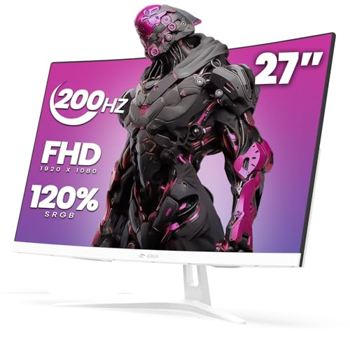 CRUA 27" Curved Gaming Monitor, 165 Hz/200 Hz FHD 1920 x 1080 VA-Display, 1800R-Bildschirm, 120% sRGB, AMD FreeSync, Blaulichtfilter, HDMI & DP, Weißer PC-Monitor für Gaming, Streaming & Arbeit