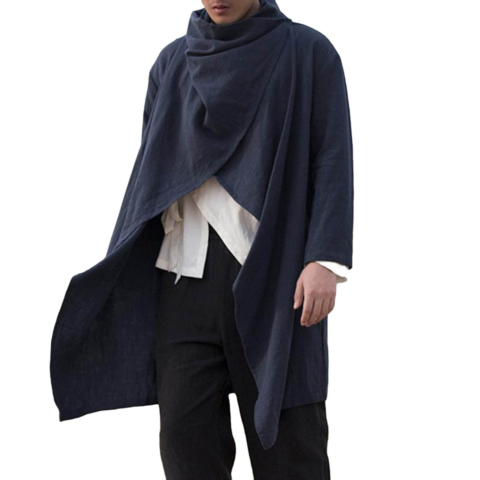 Rrongwn Poncho Homme Coton Lin - Design Irrégulier Long Avec Capuche Streetwear