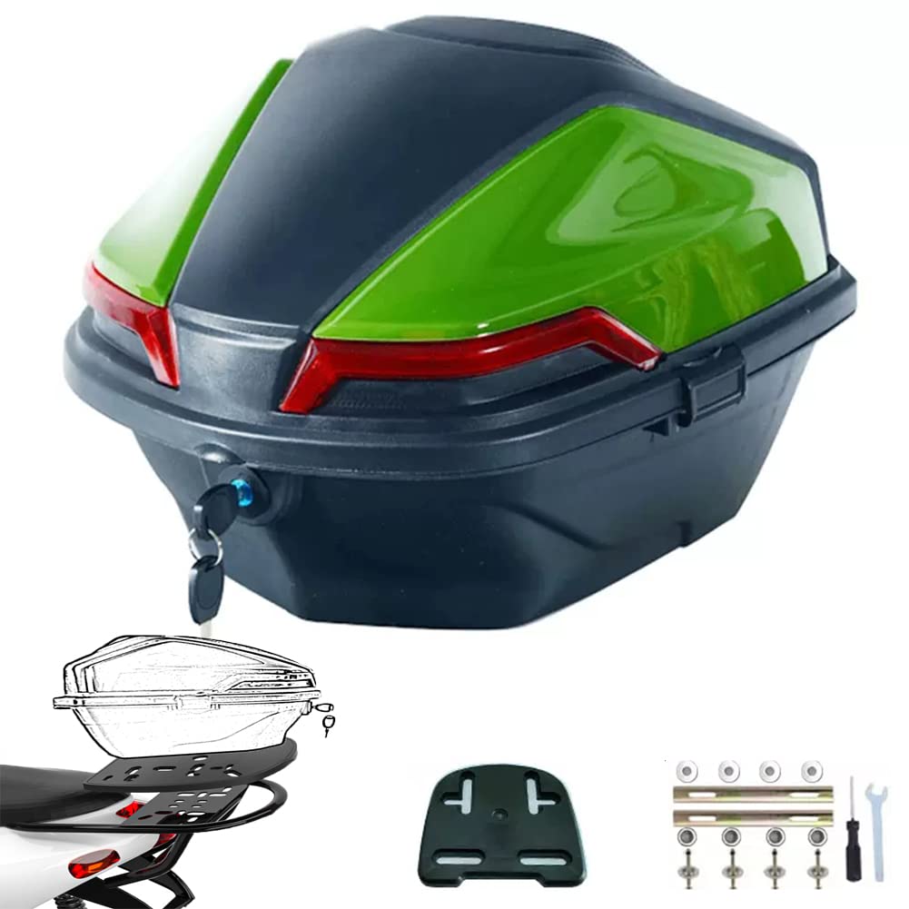 Top Box Für Motorrad, ABS-Motorradkoffer Mit Sicherheitsschloss, Großes Fassungsvermögen Universal Wasserdichtes Motorrad Top Case,Grün,39x42x30cm