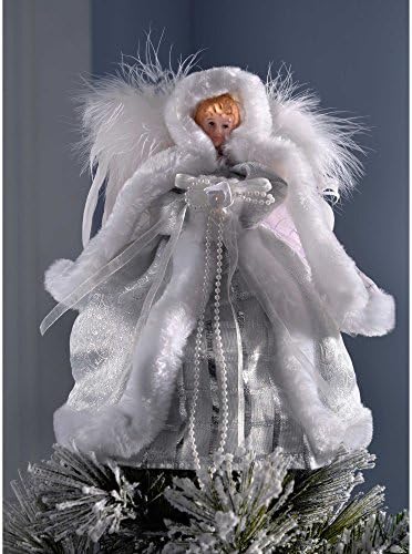 WeRChristmas Angel Christmas Tree Topper with Feather Wings, 26 cm - White/Silver