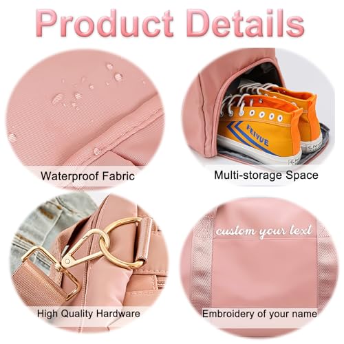 Personalized Duffel Bag with Name Embroidered Customized Sports Gym Bag for Traveling with Wet Dry Pockets & Shoe Compartment Gift for Girls Women-Black