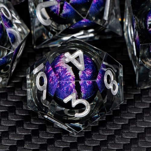 Aruohha Dnd Resin Dice Dragon Eye Dice Liquid Core Dice Set Purple Sharp Edged Dice Set With Gift Box, Dungeons And Dragons Polyhedral D&D Dice Role Playing Game D And D Dice Set D20 D12 D10 D8 D6 D4 thumb #3