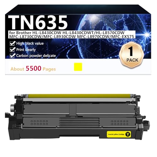 TN635 Toner Cartridge Replacement for Brother HL-L8430CDW HL-L8430CDWT HL-L8570CDW MFC-L8730CDW MFC-L8930CDW MFC-L8970CDW MFC-EX575 Printers, 5500 Pages,Yellow-1 pack