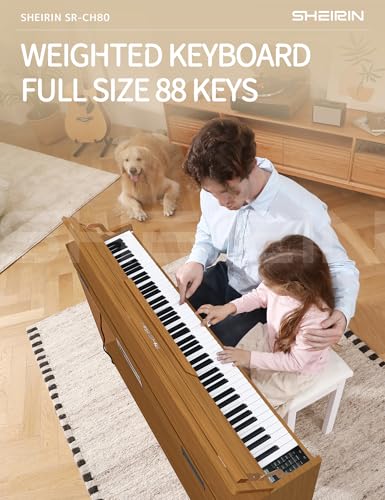 SHEIRIN digital piano 88 key weighted stand cover hammer action electric keyboard pedal full size home professional musical beginners adults instrument self playing MIDI SR-CH80(orange)