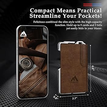 MURADIN Tactische minimalistische portemonnee voor mannen, slanke RFID-blokkerende metalen kaarthouder, voorvak heren lederen Dapper Bifold portemonnee met geldclip met sleutelhanger, Carzy Horse