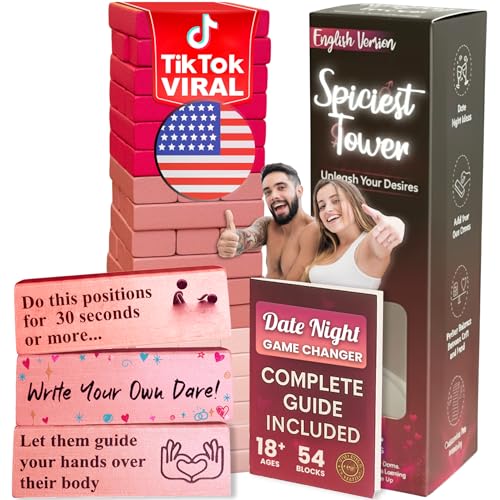 54 PINK BLOCKS - Spiciest Tower Stacking Wooden Block Game for Adults - Couple Dare Questions - Relationships - Exciting, Pleasing, & Funny Challenges - Date Night Couples Games - Valentines Day