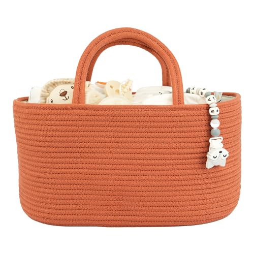 Image of XUANGUO Large Baby Diaper Caddy Organizer for Girl Boy Rope Nursery Storage Bin Basket Portable Holder Tote Bag for Changing Table Car Travel Baby Shower Gifts Registry Must Haves Rustic