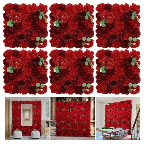 RIDDSEE 6pcs Flower Wall Panel 16.5"x16.5" Silk Floral Panels Decor