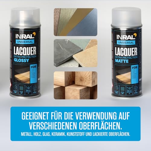 INRAL Acryllack Spray – Schnell Trocknendes Glanzend Klarlack Spray Wasserfest - Idealer Sprühlack für Acryllackierung - Hitze- und Kratzfester UV Lack für Heimwerker, Handwerker und Künstler