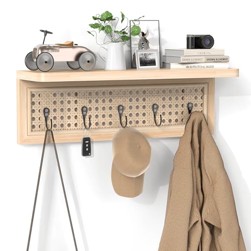Homode Garderobenleiste Wandhalterung mit Ablage, Boho Rattan Eingang...
