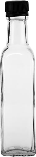 Consol Square Oil and Vinegar Glass Bottle with Black Lid, 250 ml Capacity, Clear