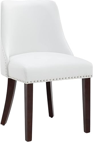 Miniatura 7 de Juego de 2 sillas de comedor tapizadas de mediados de siglo con adornos de cabeza de clavo con cojín de piel sintética y patas de madera para sala