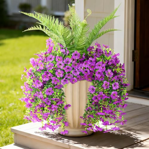ZFProcess Artificial Fake Hanging Flowers for Outdoors, Silk Daisy with Articial Boston Ferns Plants Set, Realistic Spring Fake Outdoor Flowers UV Resistant Porch Patio Yard Decor