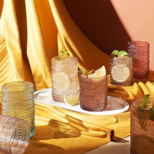 Khen-Hobnail-Beaded-Highball-Drinking-Tumbler-Glasses-Set-of-12-Color-Vintage-Bubble-Design-Whiskey-Glassware-Old-Fashioned-Embossed-Design-for-Water-Wine-Cocktail-Embossed-Rocks-Glass