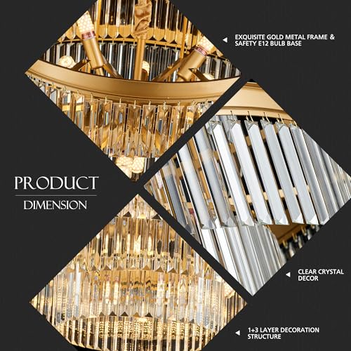 brfaixla 31.5" 18-Light Modern Crystal Chandelier Light Fixture Large 4-Tier Gold Luxury Glam Chandeliers for Dining Room Round Hanging Pendant Lighting for Living Room Kitchen Bedroom Foyer Lobby by brfaixla - Image 8
