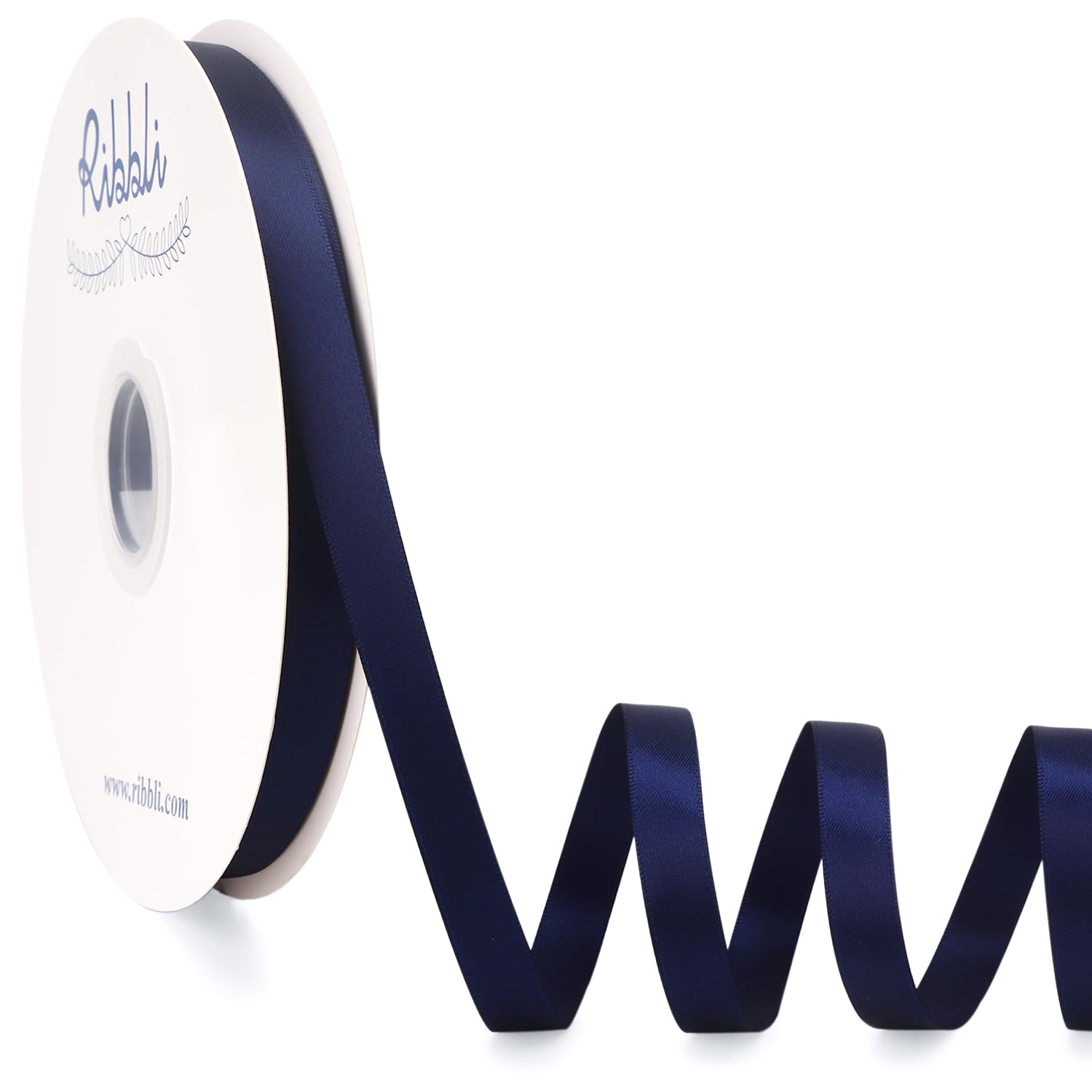 Ribbli Navy Blue Satin Ribbon Double Faced Satin 1/2 Inch x Continuous 100 Yards-Navy Ribbon for Gift Wrapping Crafts Wedding Decoration Bows Bouquet