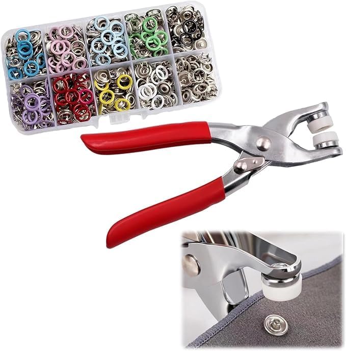 VANSHORA 100 Sets Snap Fasteners Kit with Metal Buttons, Colorful Five Prong Buckles & Pliers Press Tool – Ideal for Baby Clothes, DIY Crafts & Sewing Projects.