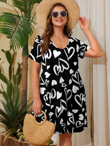 Image of ZENNILO Women's Plus Size Swing Dress with Pockets Casual Summer Dresses V Neck Short Sleeve T Shirt Dress for Women