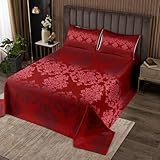 Loussiesd Roter Jacquard Damast Tagesdecke 240x260cm Damast Floral Steppdecke für Kinder Jungen Mädchen Antik Barock Bettüberwurf Böhmische Wohndecke