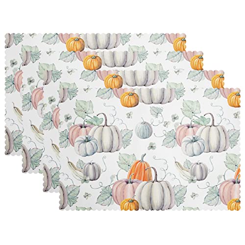 Watercolor Autumn Fall Pumpkin Placemats Set Of 4 Happy Thanksgiving Placemats Table Mats Washable Heat Resistant Place Mats For Home Kitchen Dining Holiday Party 12" X 18" Inch #TOP6
