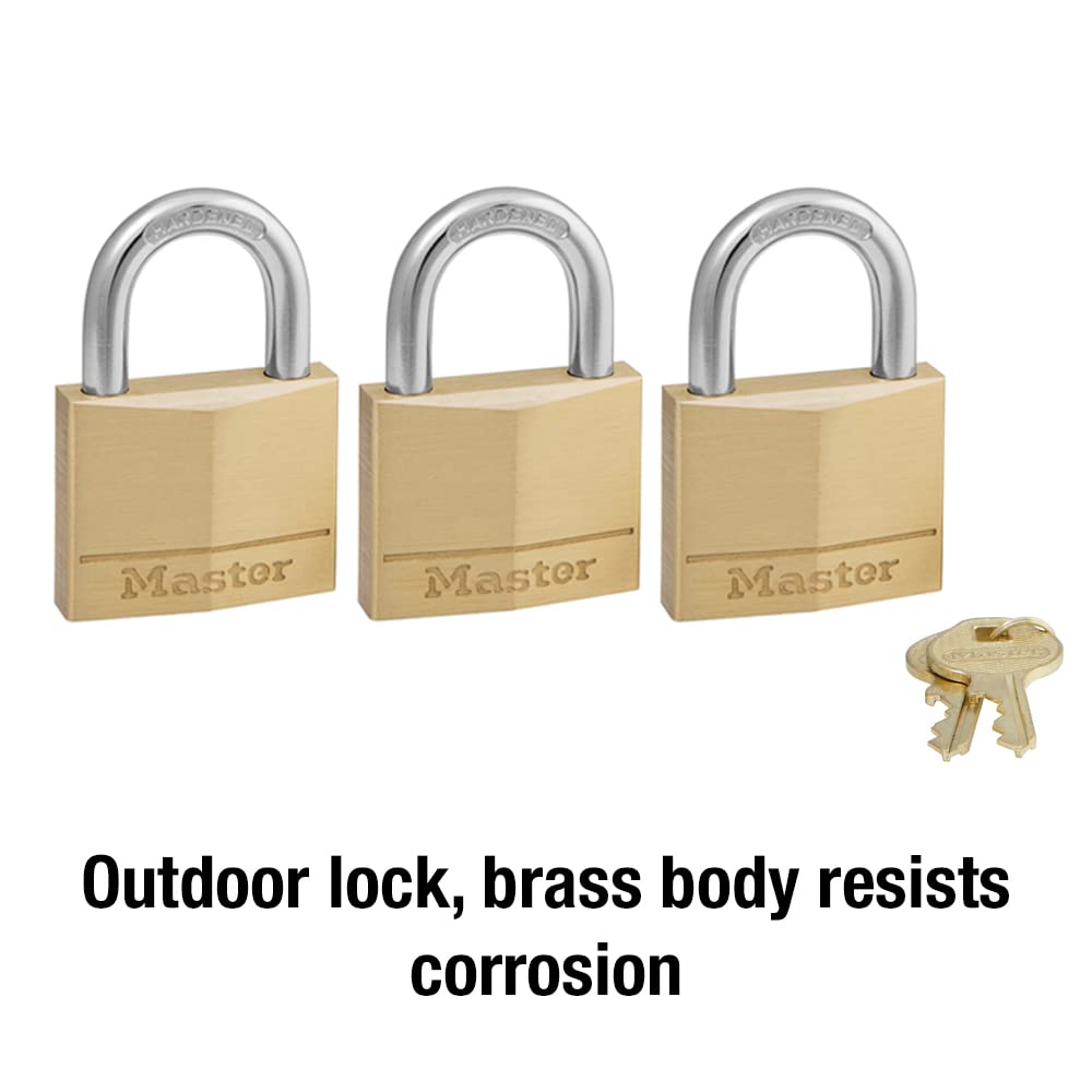 Master Lock 140TRI Solid Brass Padlock with Key, 3 Pack, Gold - Image 3