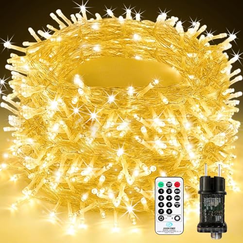 LED Lichterkette Außen Strombetrieben 100M 1000 LED Lichterkette Weihnachten mit Fernbedienung Timer Merkfunktion 8 Modi Wasserdicht für Innen Außen Garten Party Hochzeit Weihnachtsdeko Warmweiß