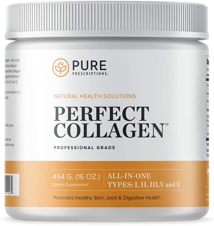 Pure Prescriptions Hydrolyzed Multi Collagen Peptides Protein Powder Supplement - Types I, II, III, V, X - 5 Types of Grass Fed, Wild Caught Food Sourced Collagen - 16 oz Pouch - Flavorless