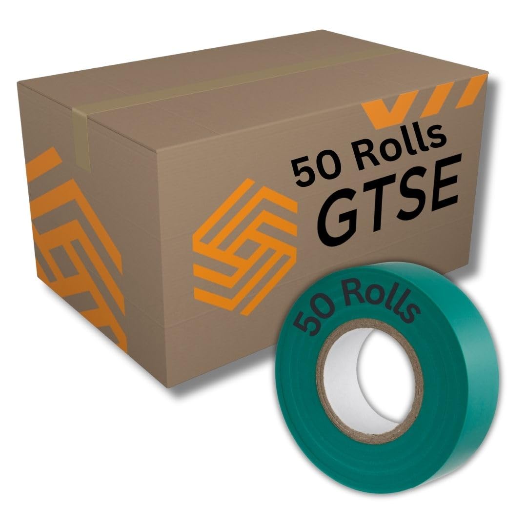 GTSE Green Electrical Tape, 19mm x 20m, Bulk Box of 50 Rolls, Strong Self-Adhesive PVC Insulation Tape for Insulating, Repairing and Protecting Electrical